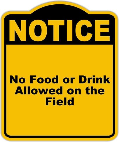 لا يوجد طعام أو مشروب مسموح به في الحقل ، لاحظ علامة مركبة من الألومنيوم الأسود الصفراء 8.5 × 10 بوصات in Kuwait