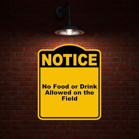 لا يوجد طعام أو مشروب مسموح به في الحقل ، لاحظ علامة مركبة من الألومنيوم الأسود الصفراء 8.5 × 10 بوصات in Kuwait