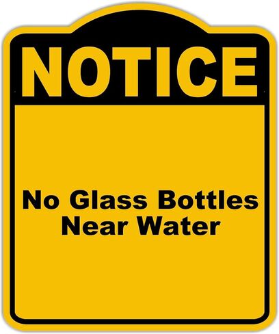 لا توجد زجاجات زجاجية بالقرب من الماء تلاحظ علامة ألومنيوم أسود أصفر علامة 8.5 × 10 بوصات in Kuwait