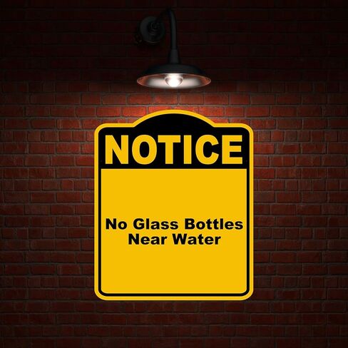 لا توجد زجاجات زجاجية بالقرب من الماء تلاحظ علامة ألومنيوم أسود أصفر علامة 8.5 × 10 بوصات in Kuwait