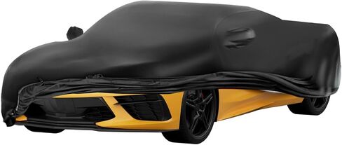 Black Faux Leather PU Car Cover Fit for C-orvette C8 2020-2025 Stretch Heavy Duty Outdoor Car Cover Compatible with Rear High Wing Spoiler C8 Accessories in Kuwait