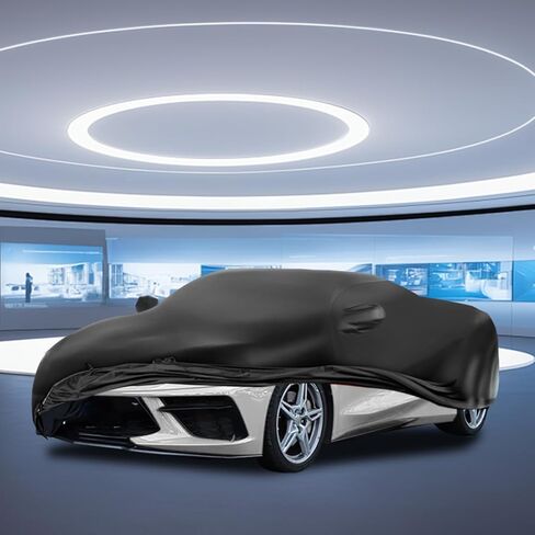 Black Faux Leather PU Car Cover Fit for C-orvette C8 2020-2025 Stretch Heavy Duty Outdoor Car Cover Compatible with Rear High Wing Spoiler C8 Accessories in Kuwait