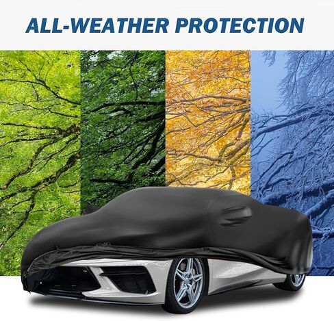 Black Faux Leather PU Car Cover Fit for C-orvette C8 2020-2025 Stretch Heavy Duty Outdoor Car Cover Compatible with Rear High Wing Spoiler C8 Accessories in Kuwait