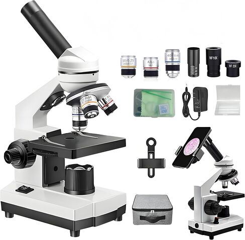 Microscope Kit for Students Back to School LED Monocular Student Compound Microscope Suitable for Beginners Portable Easy to Operate, Upper and Lower Light Sources, 100-1000x Magnification Powerful in Saudi Arabia