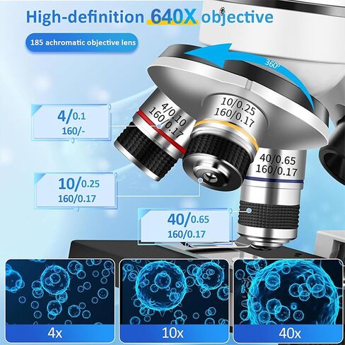 Microscope Kit for Students Back to School LED Monocular Student Compound Microscope Suitable for Beginners Portable Easy to Operate, Upper and Lower Light Sources, 100-1000x Magnification Powerful in Saudi Arabia