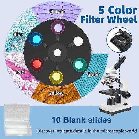 Microscope Kit for Students Back to School LED Monocular Student Compound Microscope Suitable for Beginners Portable Easy to Operate, Upper and Lower Light Sources, 100-1000x Magnification Powerful in Saudi Arabia