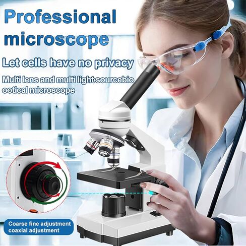 Microscope Kit for Students Back to School LED Monocular Student Compound Microscope Suitable for Beginners Portable Easy to Operate, Upper and Lower Light Sources, 100-1000x Magnification Powerful in Saudi Arabia