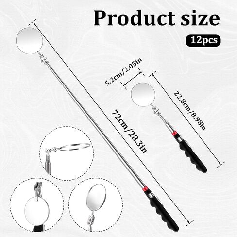 12 Pcs Telescoping Inspection Mirror Retractable Mechanical Mirrors Long Handle Under Vehicle Telescoping Mirrors Extendable 360 Rotation Detection Mirror for Mechanics Contractors Technicians in Saudi Arabia