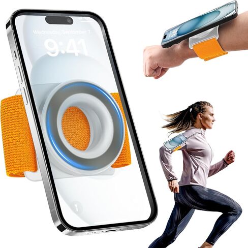 TOPGO Magnetic Running Phone Holder for iPhone, HD Mirror & Extendable Anti-Drop Rope for Gym/Yoga, 360° Rotatable Wrist Phone Holder, Fits iPhone 16 Pro & Android (Black, 2 Straps) in Saudi Arabia