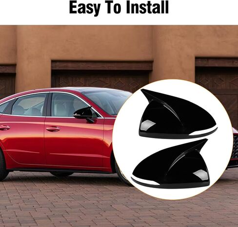 2PCS Compatible with Hyundai Sonata Ox Horn Side Mirror Covers Trim 2020 2021 2022 2023, Driver and Passenger Side Door Rearview Mirror Caps for Sonata 2023 W/Light Hole - Carbon Fiber in Kuwait