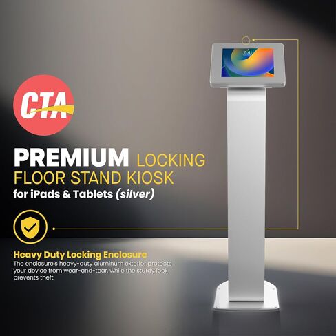 CTA Digital Compact Floor Stand - W/Universal Enclosure for iPad 7th/ 8th/ 9th Gen 10.2", Pro 11", Air 4, Galaxy Tab S2 9.7-Inch, Surface Go & More Black in Kuwait