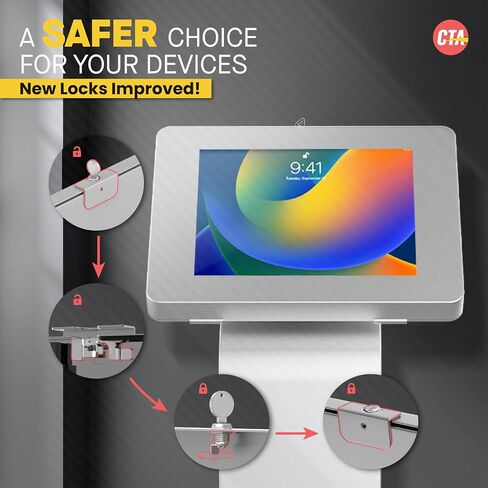 CTA Digital Compact Floor Stand - W/Universal Enclosure for iPad 7th/ 8th/ 9th Gen 10.2", Pro 11", Air 4, Galaxy Tab S2 9.7-Inch, Surface Go & More Black in Kuwait
