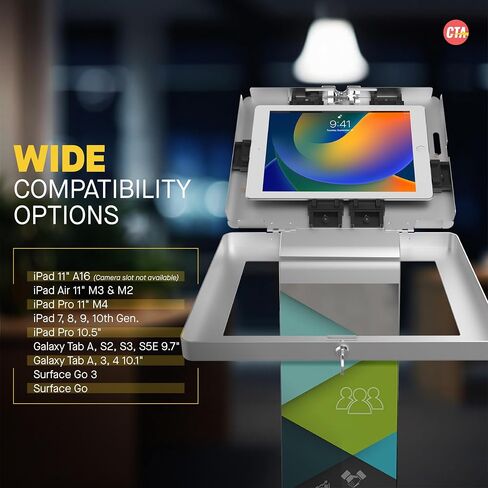 CTA Digital Compact Floor Stand - W/Universal Enclosure for iPad 7th/ 8th/ 9th Gen 10.2", Pro 11", Air 4, Galaxy Tab S2 9.7-Inch, Surface Go & More Black in Kuwait