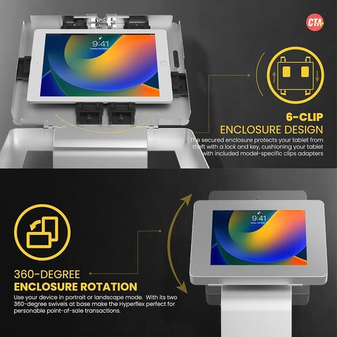 CTA Digital Compact Floor Stand - W/Universal Enclosure for iPad 7th/ 8th/ 9th Gen 10.2", Pro 11", Air 4, Galaxy Tab S2 9.7-Inch, Surface Go & More Black in Kuwait
