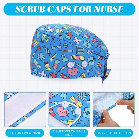 Nurse Dental Scrub Caps and Sock Set for Women Gifts, 6 Pcs Nursing Hat with Button and 6 Pair Dentist Socks in Saudi Arabia