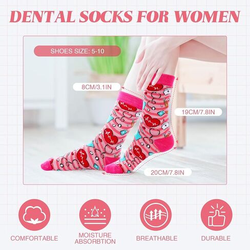 Nurse Dental Scrub Caps and Sock Set for Women Gifts, 6 Pcs Nursing Hat with Button and 6 Pair Dentist Socks in Saudi Arabia
