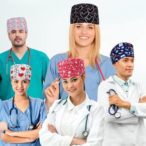 Nurse Dental Scrub Caps and Sock Set for Women Gifts, 6 Pcs Nursing Hat with Button and 6 Pair Dentist Socks in Saudi Arabia