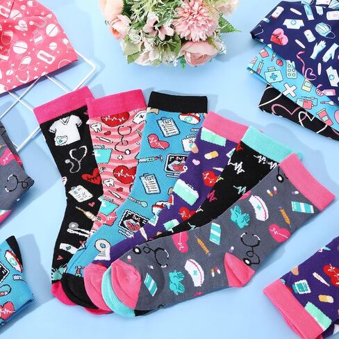 Nurse Dental Scrub Caps and Sock Set for Women Gifts, 6 Pcs Nursing Hat with Button and 6 Pair Dentist Socks in Saudi Arabia