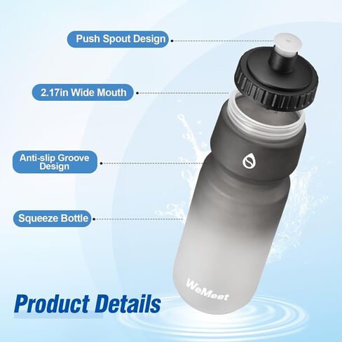 زجاجة مياه رياضية 32 أوقية ، خالية من BPA ، حزمة تسرب ، زجاجة ماء للدراجات مع سعة ، لركوب الدراجات في الجبال ، التخييم ، صالة الألعاب الرياضية (أسود وأسود أبيض) in Saudi Arabia