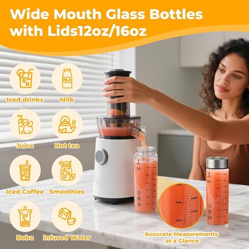 Sursip Glass Juice Bottles 6 Pack 12 oz – Wide Mouth Borosilicate Glass Bottles with Lids – Heat-Resistant, Leakproof, BPA Free, Reusable for Juicing, Smoothies, Milk, Protein Drinks, Water in Kuwait