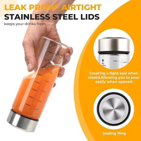 Sursip Glass Juice Bottles 6 Pack 12 oz – Wide Mouth Borosilicate Glass Bottles with Lids – Heat-Resistant, Leakproof, BPA Free, Reusable for Juicing, Smoothies, Milk, Protein Drinks, Water in Kuwait