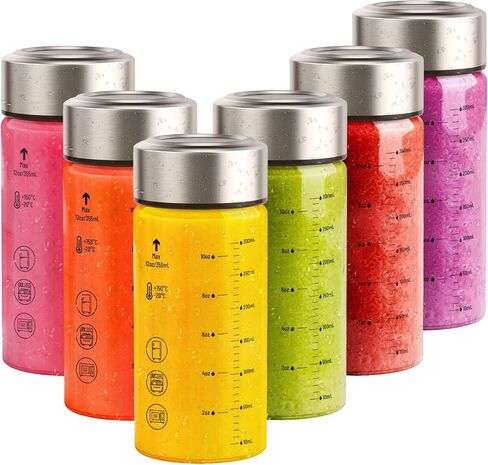 Sursip Glass Juice Bottles 6 Pack 12 oz – Wide Mouth Borosilicate Glass Bottles with Lids – Heat-Resistant, Leakproof, BPA Free, Reusable for Juicing, Smoothies, Milk, Protein Drinks, Water in Kuwait