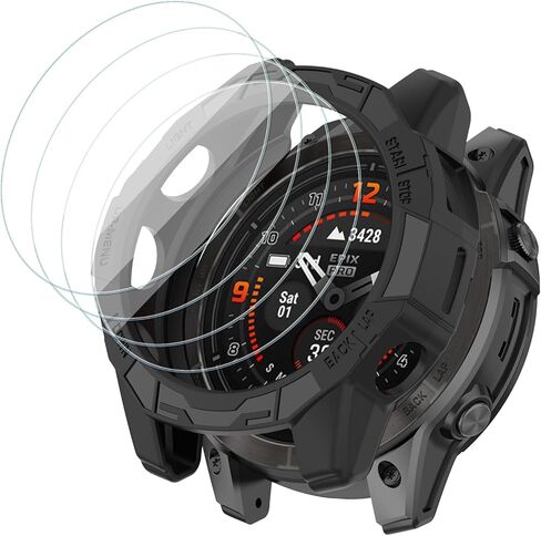 [1+4 Pack] متوافق مع Garmin Fenix ​​7x / Fenix ​​7X Pro / Garmin Epix Pro (Gen 2) 51mm واقي الشاشة والحالة ، فيلم واقٍ من الزجاج المقسى وغطاء الوجه الناعم TPU in Saudi Arabia