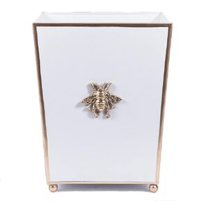 Jaye's Studio Line Line Square Square Wastebasket & Garbage Bin ، صندوق القمامة المعدنية المرسومة باليد لغرفة النوم ، المكتب ، الحمام ، 9 "× 9" × 12 (أبيض ، نحلة ذهبية) in Kuwait