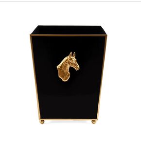 Jaye's Studio Decorative Black Bathroom Trash Can No Lid with Gold Trim, Black Metal Trash Can Farmhouse, Waste Basket for Dorm Room, Bedroom, Home Office, Square Waste Bin No Lid, Lion Head Accent in Kuwait