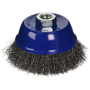 6-Inch x 5/8-Inch-11 Arbor, Carbon Steel Crimped Wire Cup Brush - 0.012-Inch Coarse Corrosion, Rust, Paint, Spatter and Scale Remove Removal RED OR Blue Color in Saudi Arabia