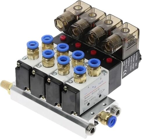 4Way 4V210-08 12V 24V 110v 220v four-link pneumatic solenoid valve silencer 4mm 6mm 8mm 10mm 12mm quick installation base set(4mm Fittings,DC24V) in Saudi Arabia