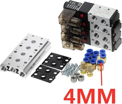 4Way 4V210-08 12V 24V 110v 220v four-link pneumatic solenoid valve silencer 4mm 6mm 8mm 10mm 12mm quick installation base set(4mm Fittings,DC24V) in Saudi Arabia