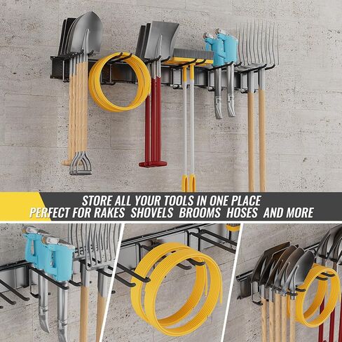 Garage Tool Rack Wall Mount – 64 inches Heavy-Duty Garden Tool Holder with 8 Adjustable Hanging Hooks – Garage Wall Storage Organizer for Shovel, Rake – Max Load 720 lbs (64 inch) in Kuwait