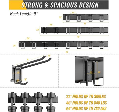 Garage Tool Rack Wall Mount – 64 inches Heavy-Duty Garden Tool Holder with 8 Adjustable Hanging Hooks – Garage Wall Storage Organizer for Shovel, Rake – Max Load 720 lbs (64 inch) in Kuwait