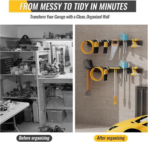 Garage Tool Rack Wall Mount – 64 inches Heavy-Duty Garden Tool Holder with 8 Adjustable Hanging Hooks – Garage Wall Storage Organizer for Shovel, Rake – Max Load 720 lbs (64 inch) in Kuwait