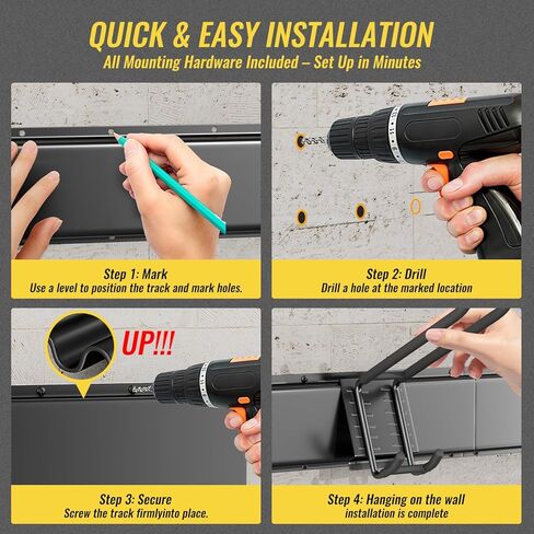 Garage Tool Rack Wall Mount – 64 inches Heavy-Duty Garden Tool Holder with 8 Adjustable Hanging Hooks – Garage Wall Storage Organizer for Shovel, Rake – Max Load 720 lbs (64 inch) in Kuwait