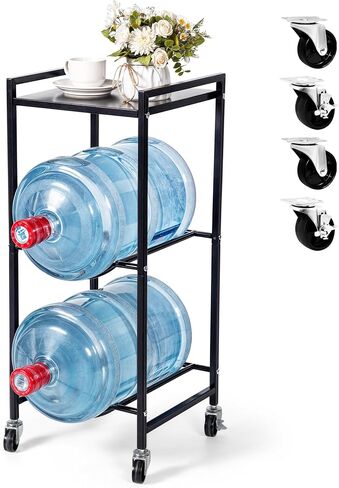EXOTIC Heavy Duty 5 Gallon Water Jug Holder – 3 Tier 5 Gallon Water Jug Stand with Wheels, Rust-Proof 5 Gallon Water Stand with Top Shelf for Home, Kitchen, Office (Black) in Saudi Arabia