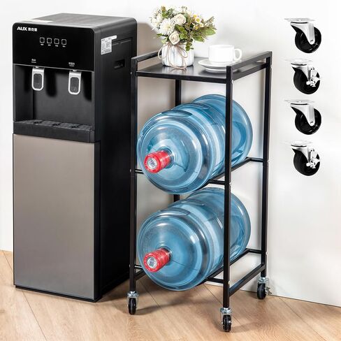 EXOTIC Heavy Duty 5 Gallon Water Jug Holder – 3 Tier 5 Gallon Water Jug Stand with Wheels, Rust-Proof 5 Gallon Water Stand with Top Shelf for Home, Kitchen, Office (Black) in Saudi Arabia