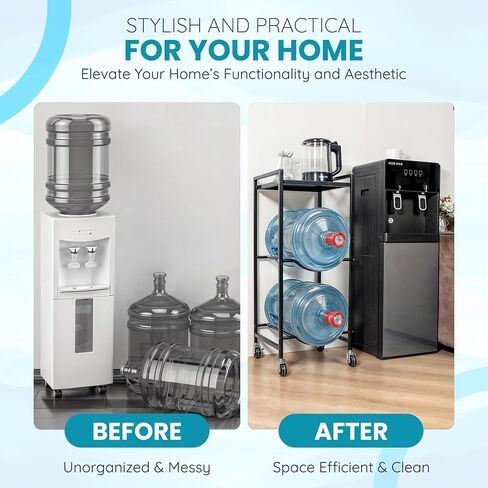 EXOTIC Heavy Duty 5 Gallon Water Jug Holder – 3 Tier 5 Gallon Water Jug Stand with Wheels, Rust-Proof 5 Gallon Water Stand with Top Shelf for Home, Kitchen, Office (Black) in Saudi Arabia