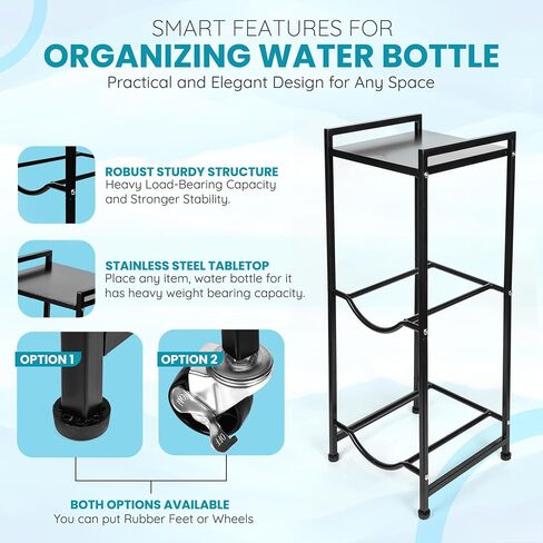 EXOTIC Heavy Duty 5 Gallon Water Jug Holder – 3 Tier 5 Gallon Water Jug Stand with Wheels, Rust-Proof 5 Gallon Water Stand with Top Shelf for Home, Kitchen, Office (Black) in Saudi Arabia