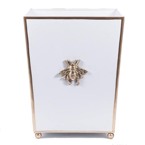 Jaye's Studio Line Line Square Square Wastebasket & Garbage Bin ، صندوق القمامة المعدنية المرسومة باليد لغرفة النوم ، المكتب ، الحمام ، 9 "× 9" × 12 (أبيض ، نحلة ذهبية) in Kuwait