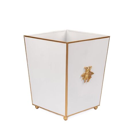 Jaye's Studio Line Line Square Square Wastebasket & Garbage Bin ، صندوق القمامة المعدنية المرسومة باليد لغرفة النوم ، المكتب ، الحمام ، 9 "× 9" × 12 (أبيض ، نحلة ذهبية) in Kuwait