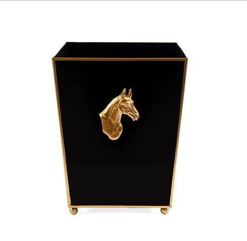 Jaye's Studio Decorative Black Bathroom Trash Can No Lid with Gold Trim, Black Metal Trash Can Farmhouse, Waste Basket for Dorm Room, Bedroom, Home Office, Square Waste Bin No Lid, Lion Head Accent in Kuwait