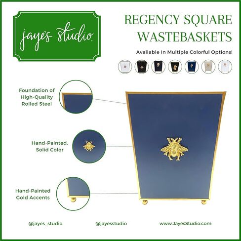 Jaye's Studio Decorative Black Bathroom Trash Can No Lid with Gold Trim, Black Metal Trash Can Farmhouse, Waste Basket for Dorm Room, Bedroom, Home Office, Square Waste Bin No Lid, Lion Head Accent in Kuwait