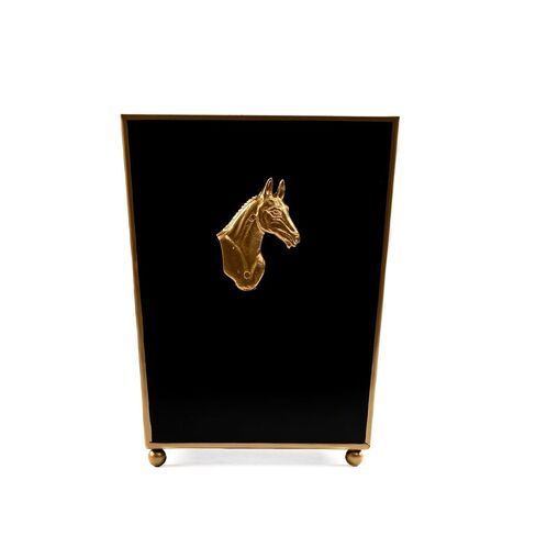 Jaye's Studio Decorative Black Bathroom Trash Can No Lid with Gold Trim, Black Metal Trash Can Farmhouse, Waste Basket for Dorm Room, Bedroom, Home Office, Square Waste Bin No Lid, Lion Head Accent in Kuwait