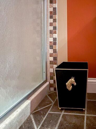 Jaye's Studio Decorative Black Bathroom Trash Can No Lid with Gold Trim, Black Metal Trash Can Farmhouse, Waste Basket for Dorm Room, Bedroom, Home Office, Square Waste Bin No Lid, Lion Head Accent in Kuwait