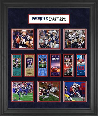 New England Patriots Framed 23" x 27" 6-Time Super Bowl Champion Ticket Collage - NFL Team Plaques and Collages in Saudi Arabia
