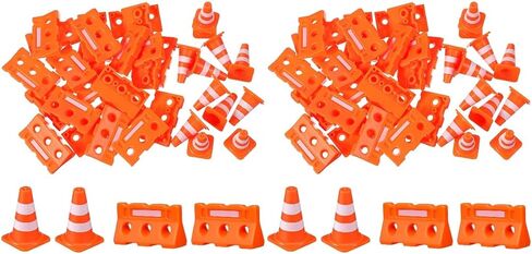 48Pcs Mini Plastic Traffic Cones, Miniature Fence Barricade Signs, Construction Road Cone Toy Set, Barricade Toy Model Mini Stop Signs for Construction Theme Party Favors in Saudi Arabia