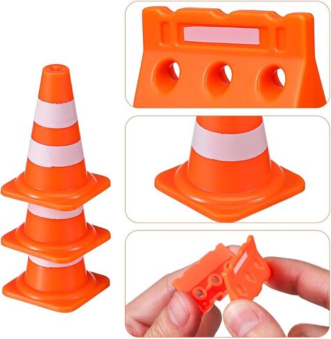 48Pcs Mini Plastic Traffic Cones, Miniature Fence Barricade Signs, Construction Road Cone Toy Set, Barricade Toy Model Mini Stop Signs for Construction Theme Party Favors in Saudi Arabia
