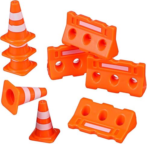 48Pcs Mini Plastic Traffic Cones, Miniature Fence Barricade Signs, Construction Road Cone Toy Set, Barricade Toy Model Mini Stop Signs for Construction Theme Party Favors in Saudi Arabia